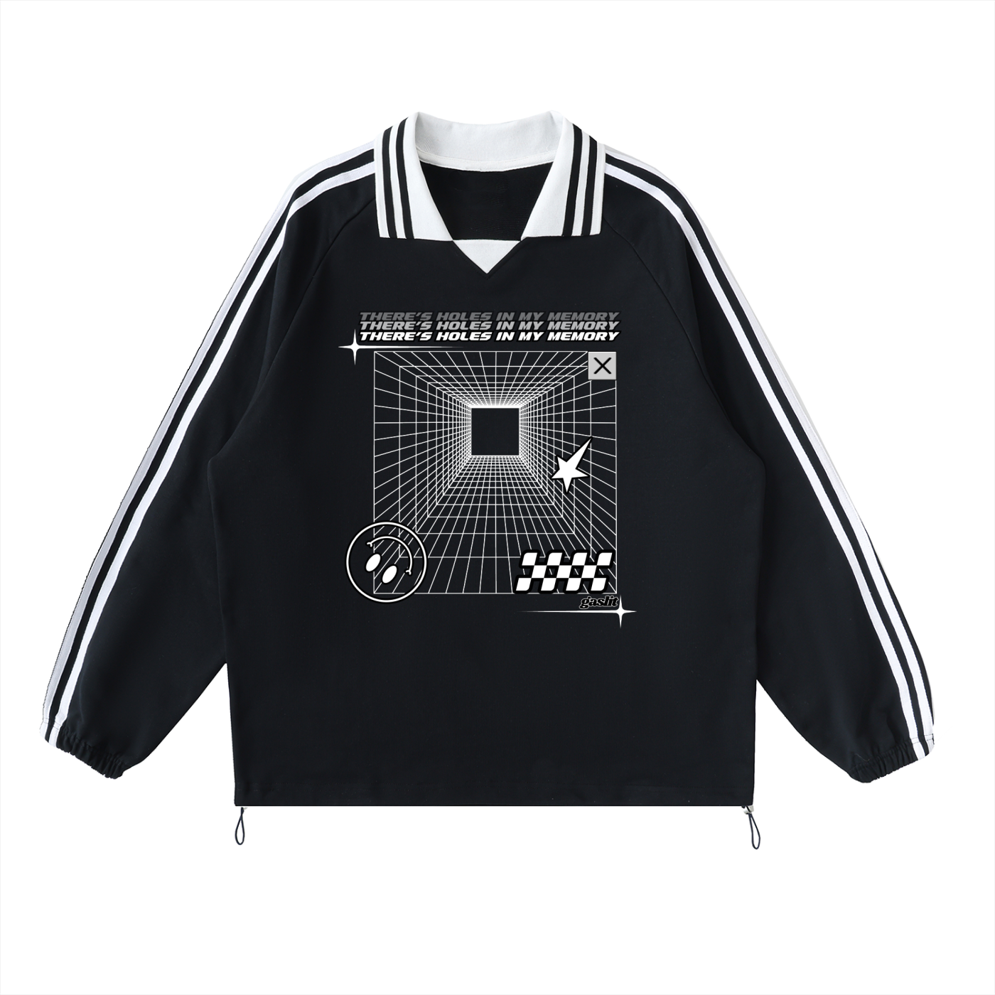 'HOLES IN MY MEMORY π' STRIPED LAPEL COLLAR SWEATSHIRT (masc sizing)