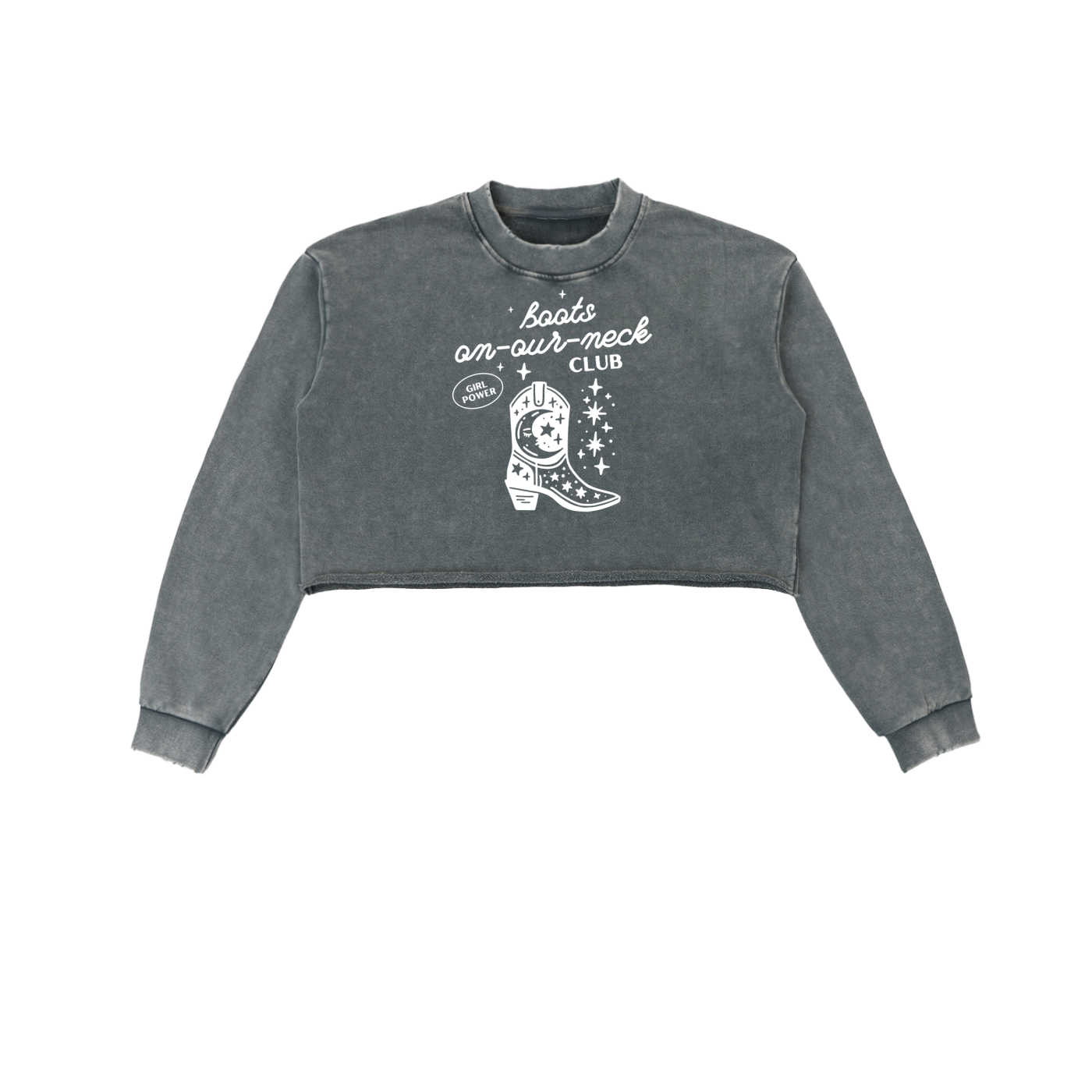 'BOOTS ON OUR NECK' LONG SLEEVE CROP TEE  (fem sizing)