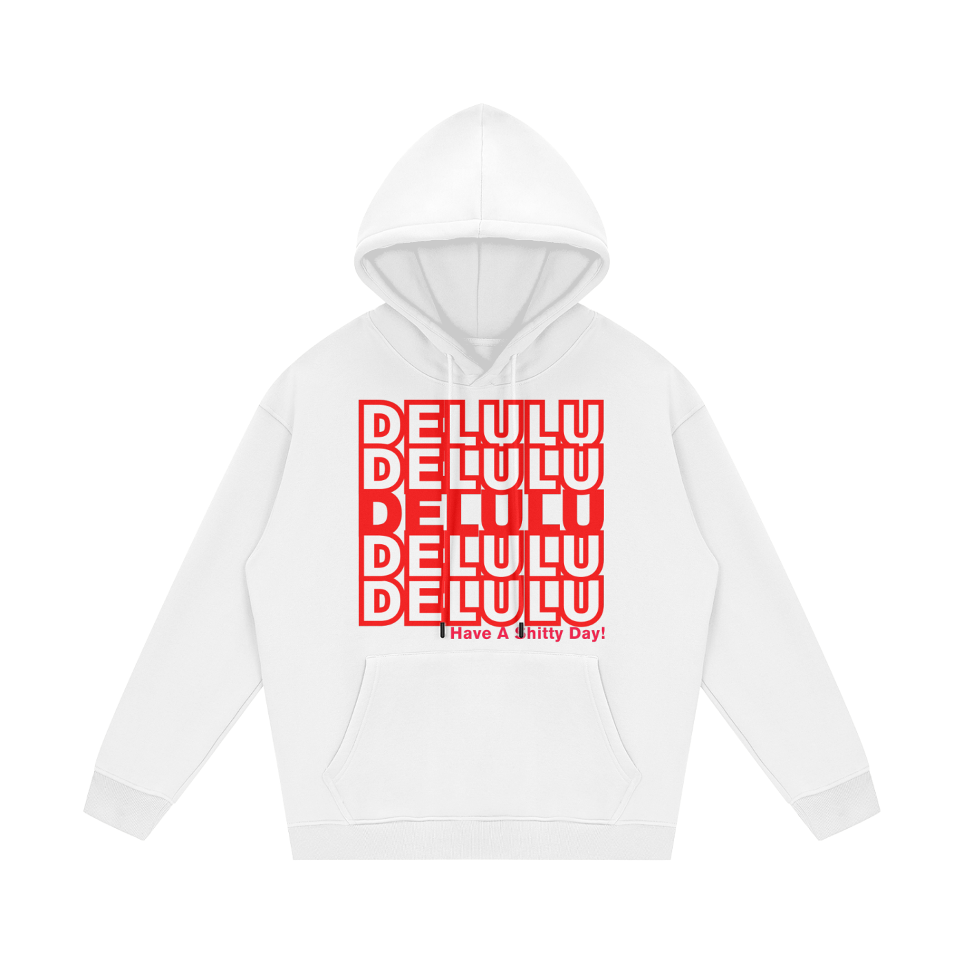 'DELULU' WHITE FLEECE HOODIE (masc sizing)