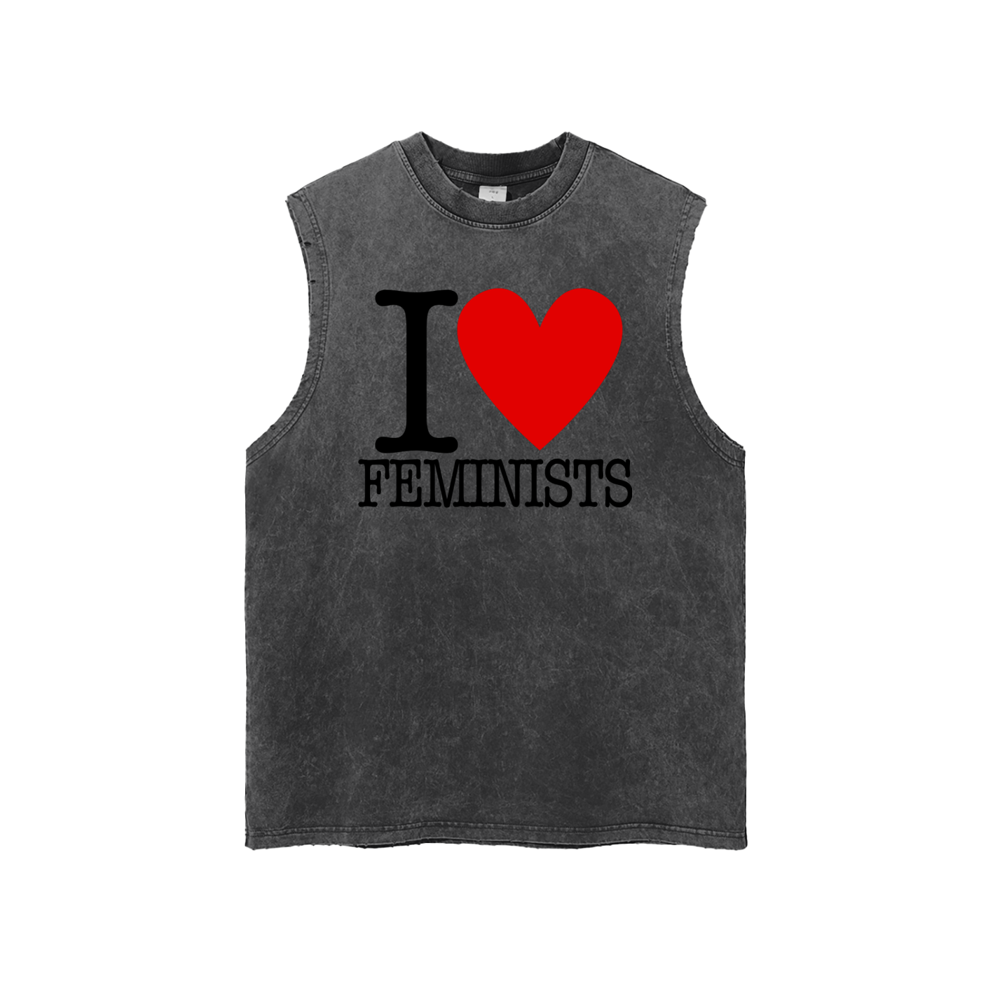 'I ♥️ FEMINISTS' ACID WASH CUTOFF TANK (masc sizing)