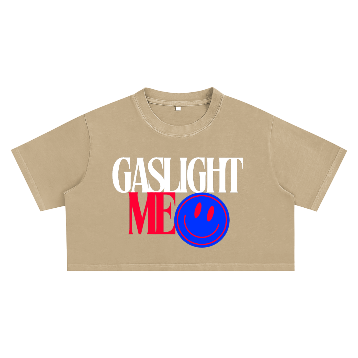 'GASLIGHT ME😊' LOOSE CROP TEE (BEIGE/BLUE)