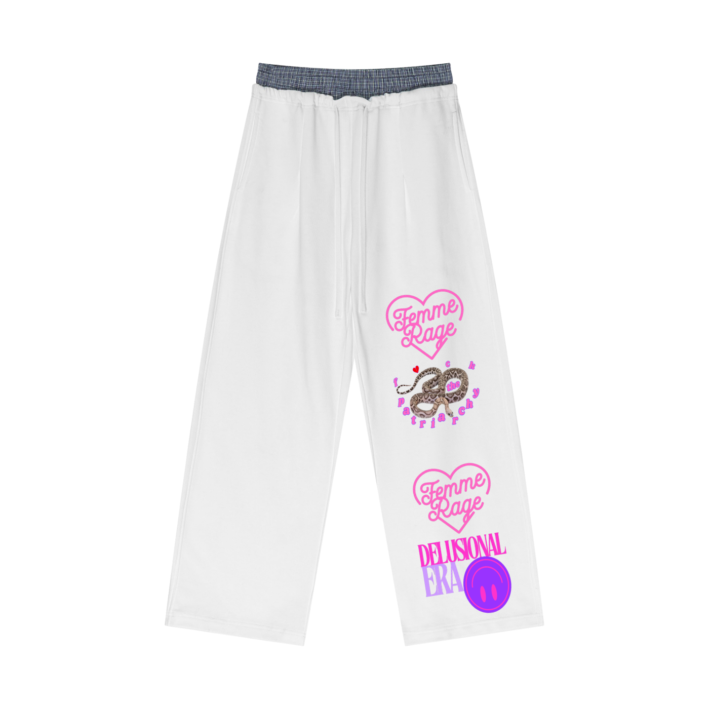 'FEMME RAGE // FTP // DELULU' 💗 PLAID CONTRAST SWEATPANTS (masc sizing)
