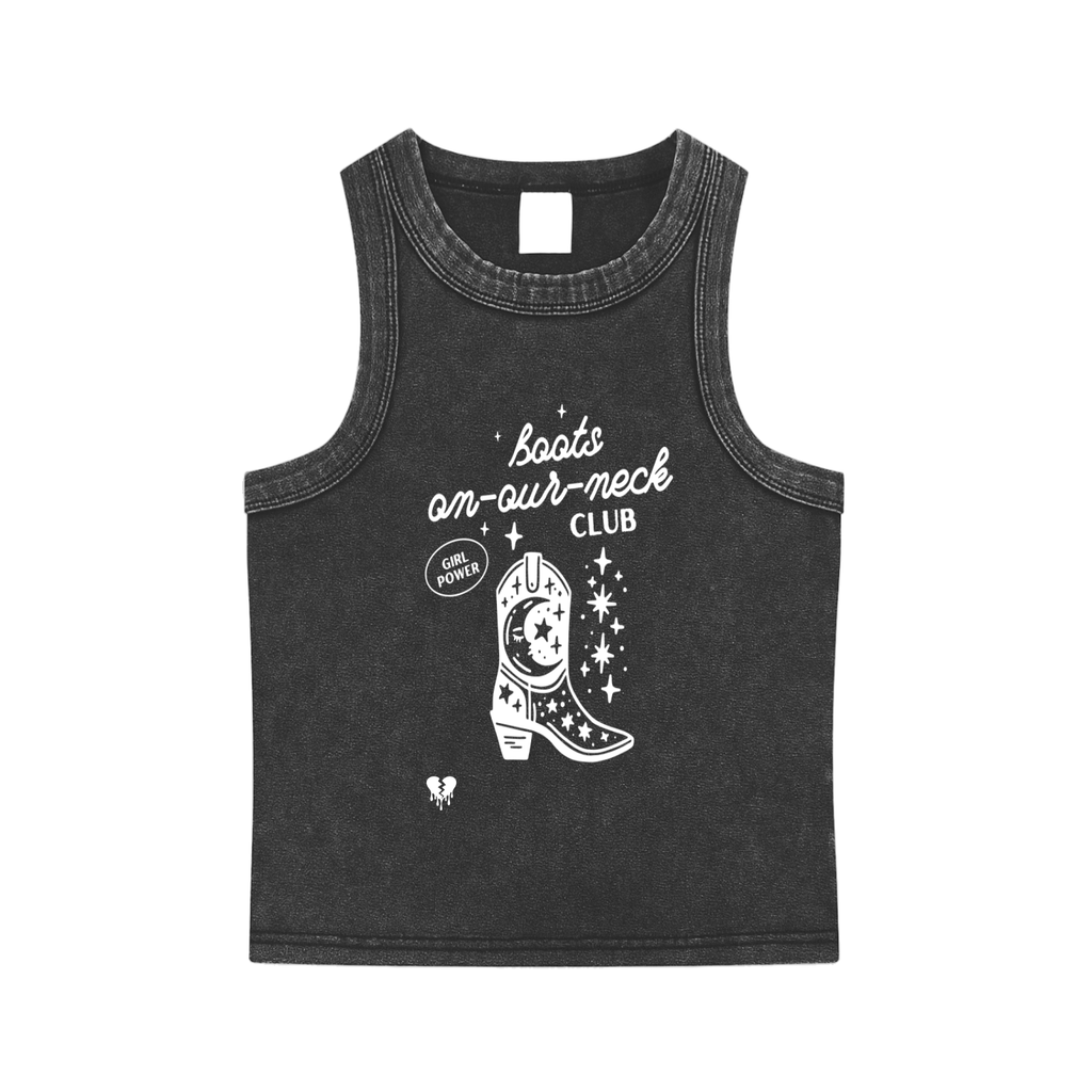'👢 ON OUR NECK CLUB' ACID WASH CROP TANK (fem sizing)