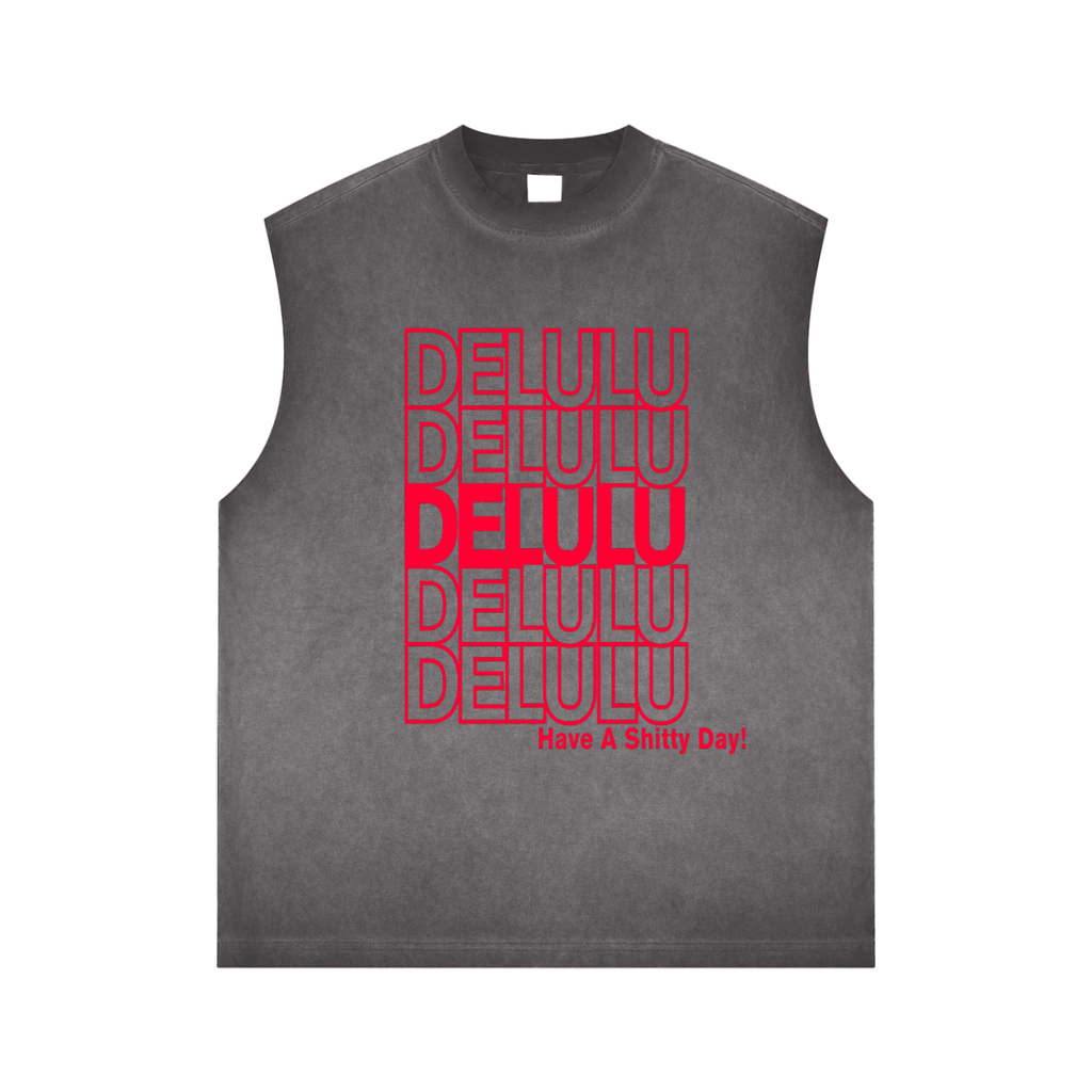 'DELULU' GRAY BOXY MUSCLE TANK (masc sizing)