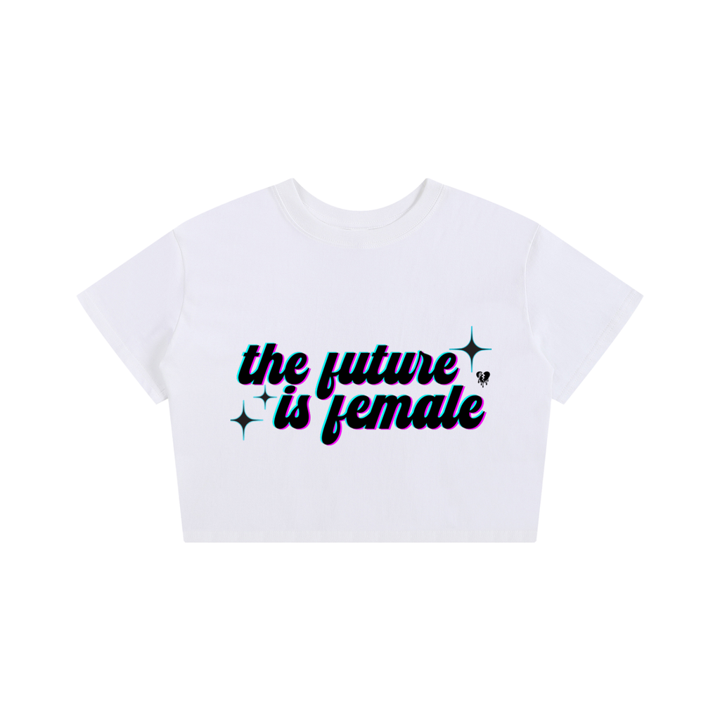 'THE FUTURE IS FEMALE' WHITE LOOSE CROP TEE (fem sizing)