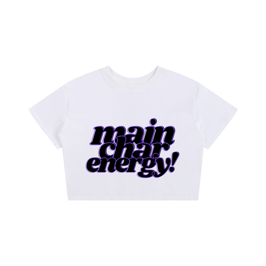 'MAIN CHAR ENERGY' WHITE LOOSE CROP TEE (fem sizing)