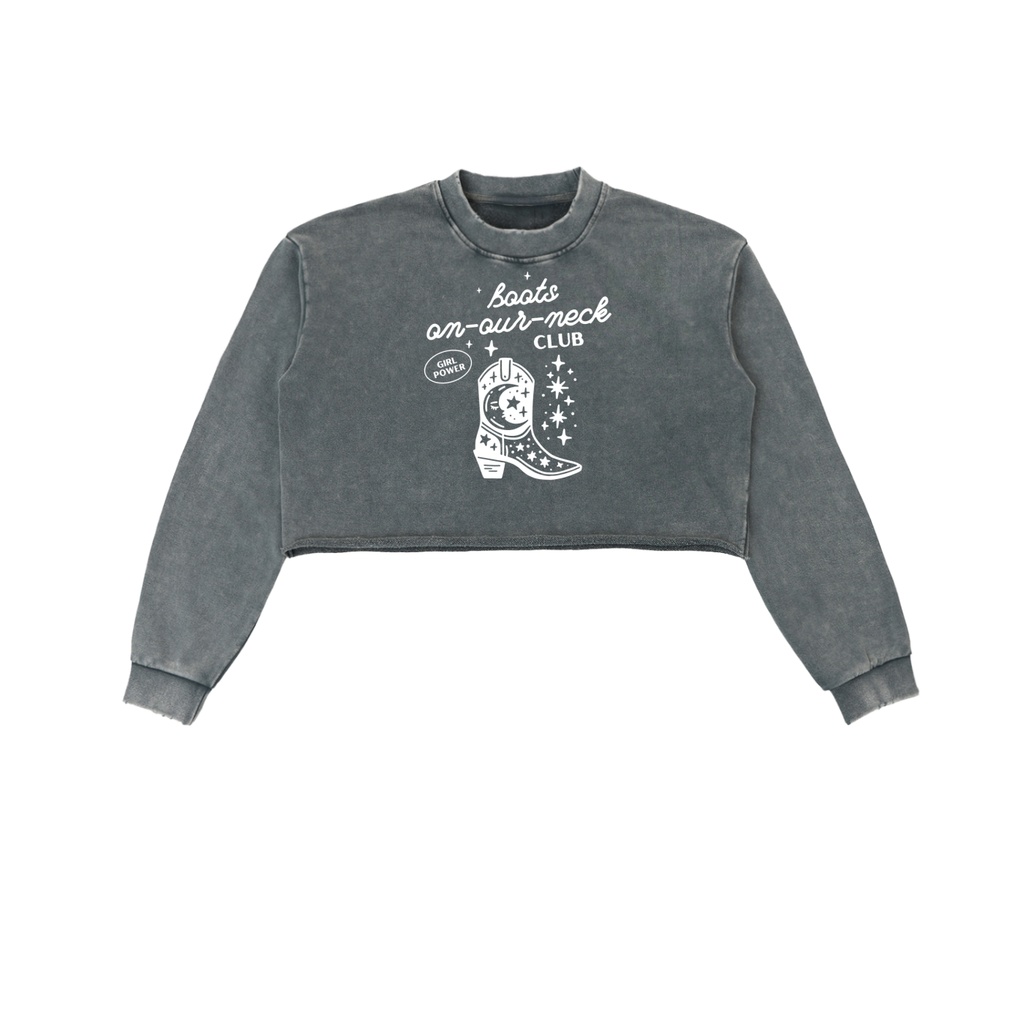 'BOOTS ON OUR NECK' LONG SLEEVE CROP TEE  (fem sizing)