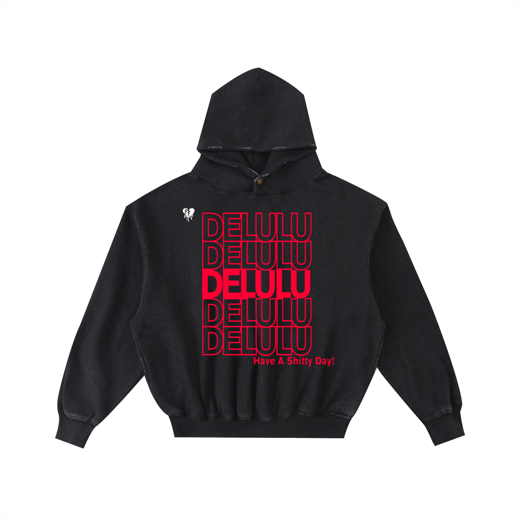 'DELULU 💔' FRAYED HOODIE (masc sizing)