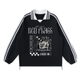 'ALL I SEE IS 🚩' STRIPED LAPEL COLLAR SWEATSHIRT (masc sizing)