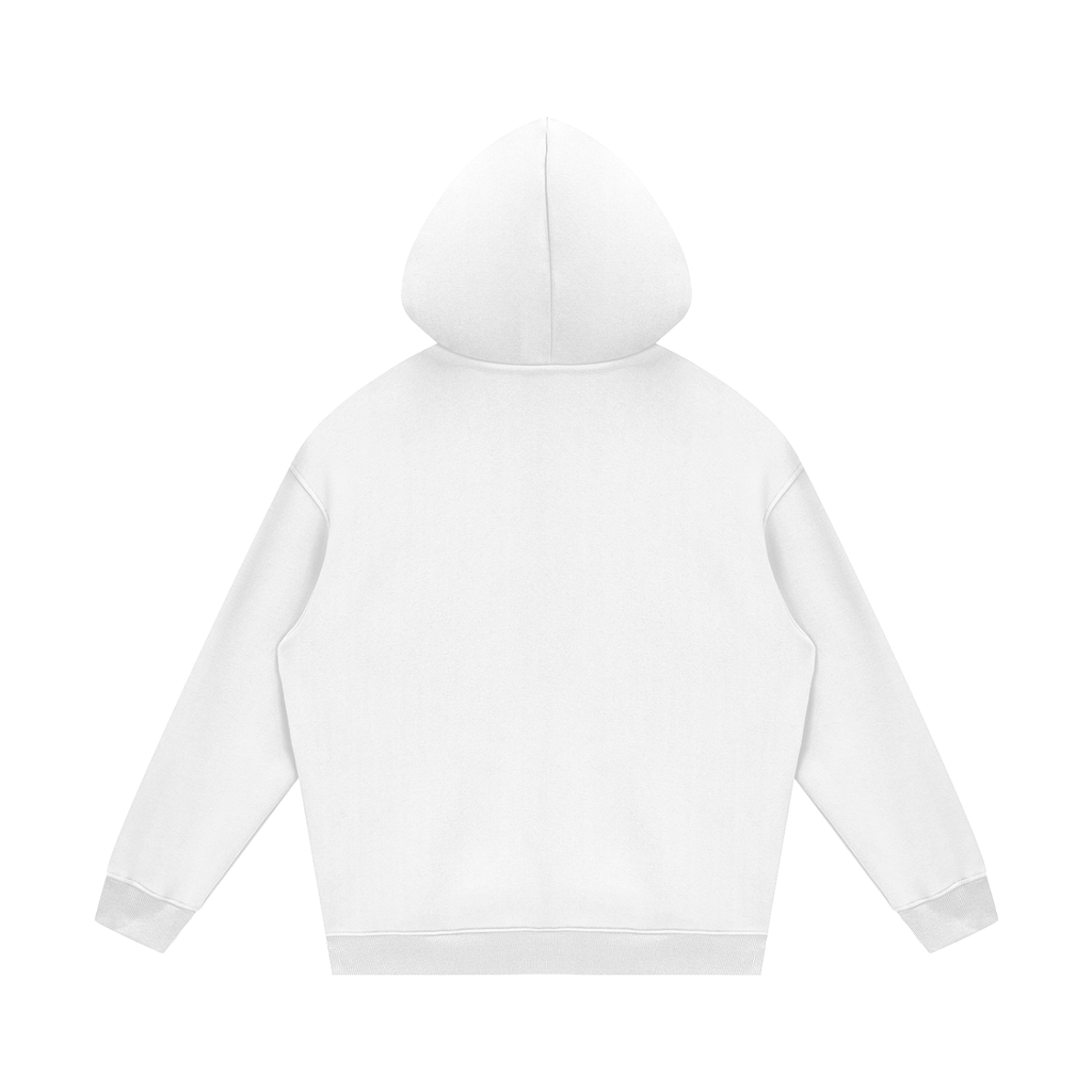 'DELULU' WHITE FLEECE HOODIE (masc sizing)