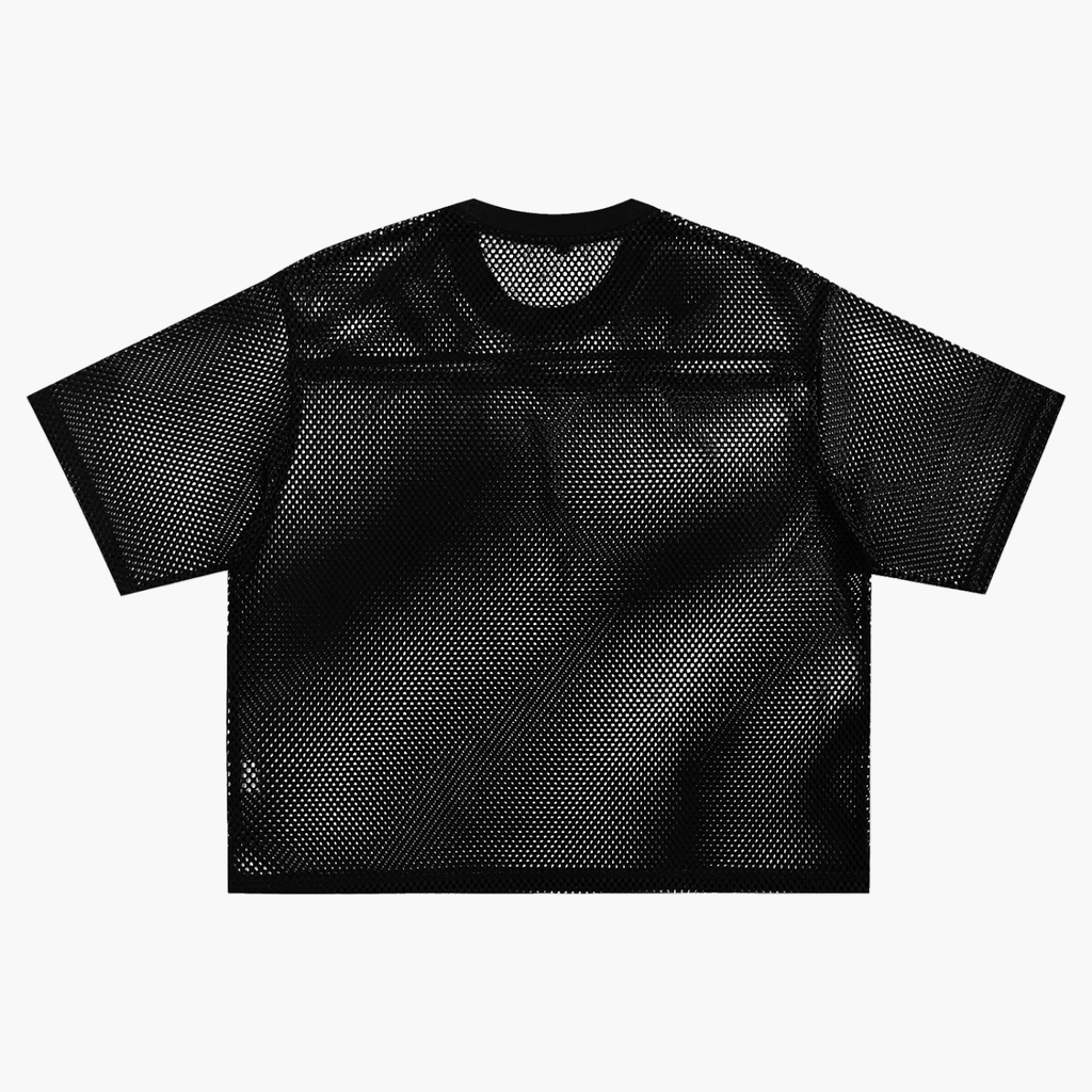 'GOD IS A WOMAN' SEE THRU BOXY NET TEE (masc sizing)