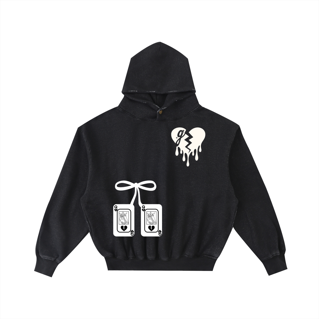 'QUEEN OF 💔' ACID WASH HOODIE (masc sizing)
