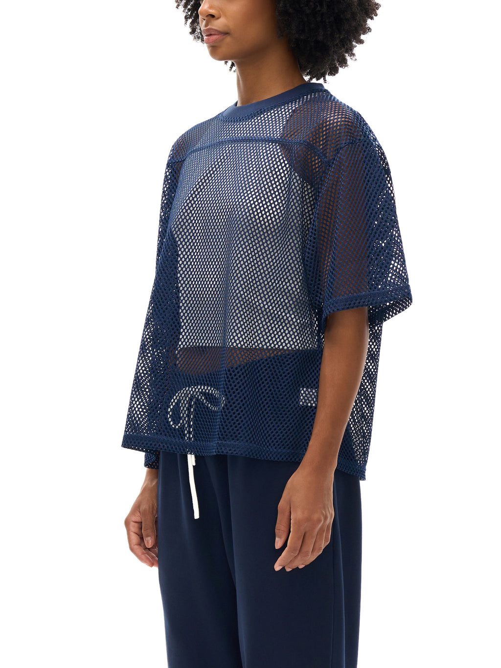 'GOD IS A WOMAN' SEE THRU BOXY NET TEE (masc sizing)