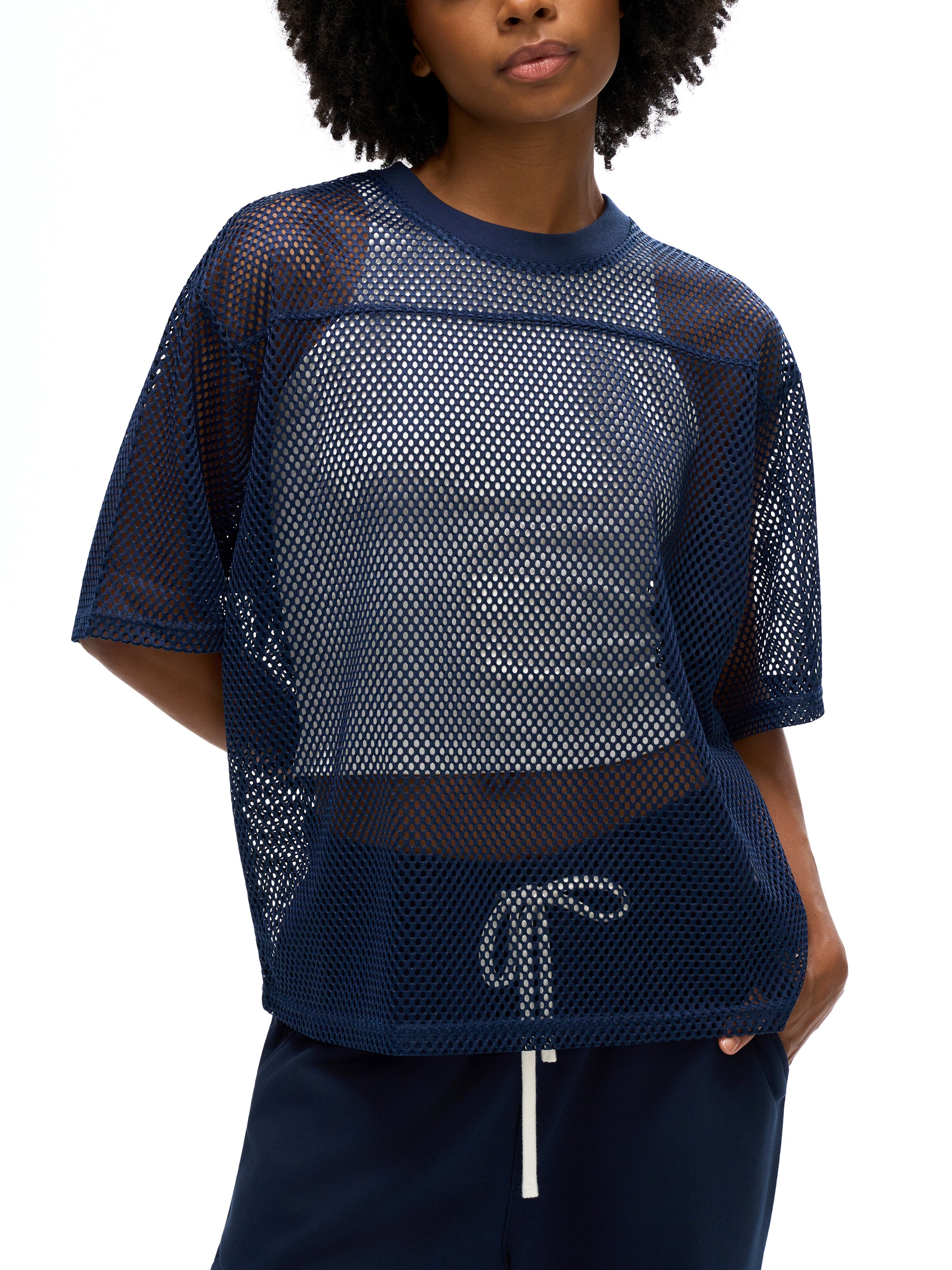 'GOD IS A WOMAN' SEE THRU BOXY NET TEE (masc sizing)